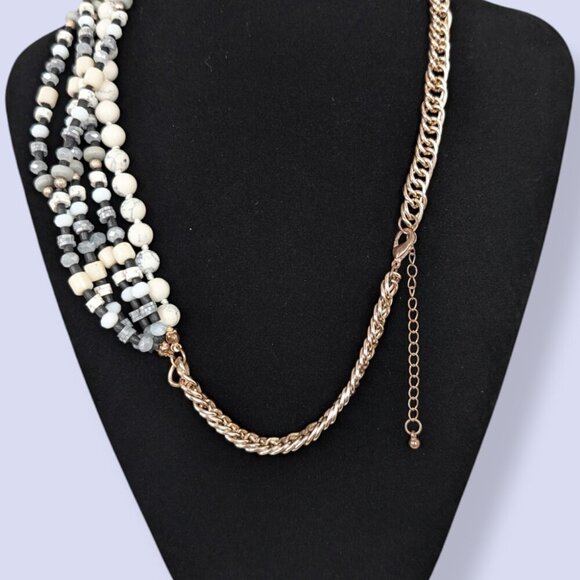(2/$20) 5-Strand Greyscale Beaded Statement Necklace - Picture 4 of 5